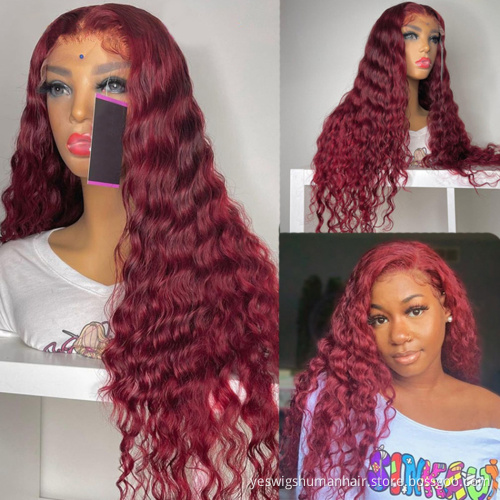 Cheap Yeswigs Curly Wave Raw Brazilian 100% Virgin Human Hair 99J Red Colored Hd Full Lace Front Wig Human Hair For Black Women